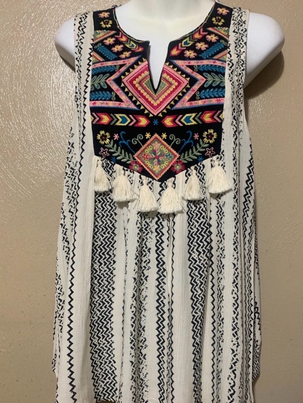 Savanna Jane White Tank Dress with Multicolor Embroidered Yoke